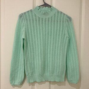 Mint Green J. Crew Pointelle Sweater with Ruffled Collar